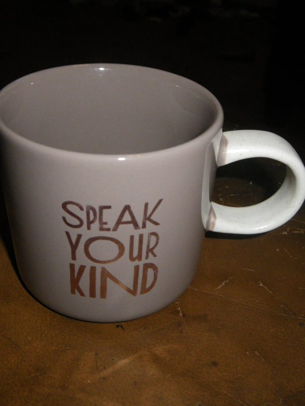 Starbucks Mug Speak Your Kind Gray White 12oz Ceramic 2017 Coffee Cup Gold Text